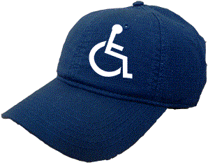 C A P logo - dark blue baseball hat with white wheelchair accessibility symbol