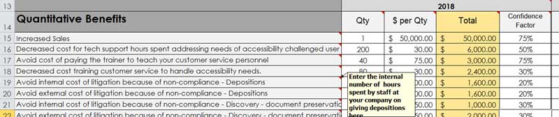 Example Quantitative Benefits spreadsheet screenshot