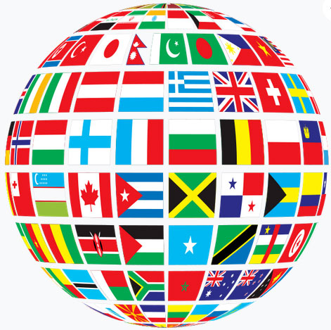 World globe with flags