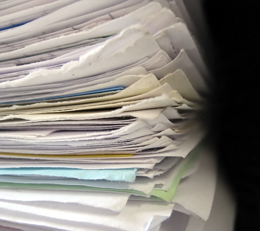 Stack of papers.